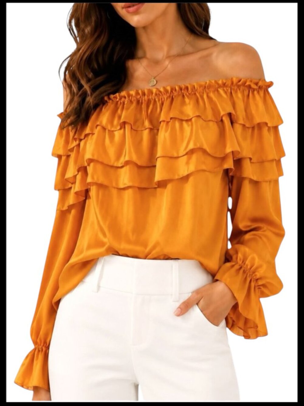 Alice + Olivia Ersa Blouse Gold Yellow Silk Off Shoulder XS